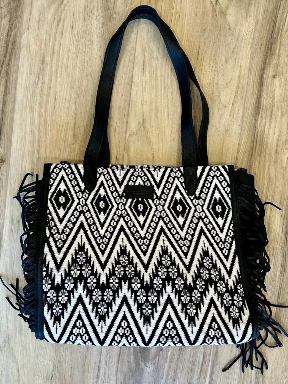 Nena & Co. Black & White Aztec Fringe Tote